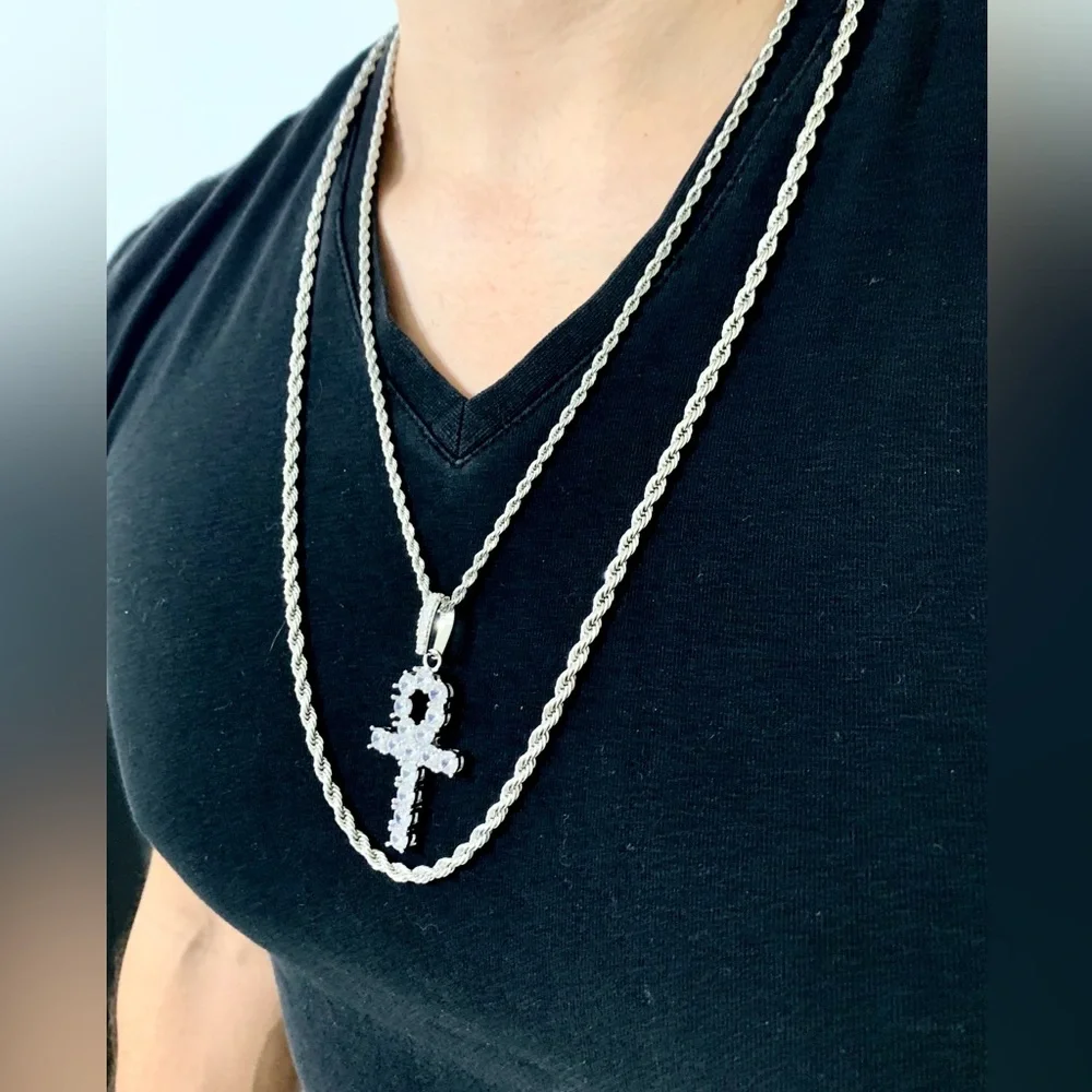 EXCLUSIVE ANKH FULL LAB DIAMONDS 18K WHITE GOLD CHAIN MADE IN ITALY